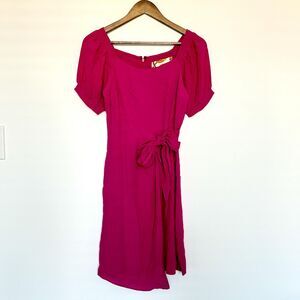 Maeve by Anthropologie Dress Womens Small Pink Puff Sleeve Belted Midi Boho